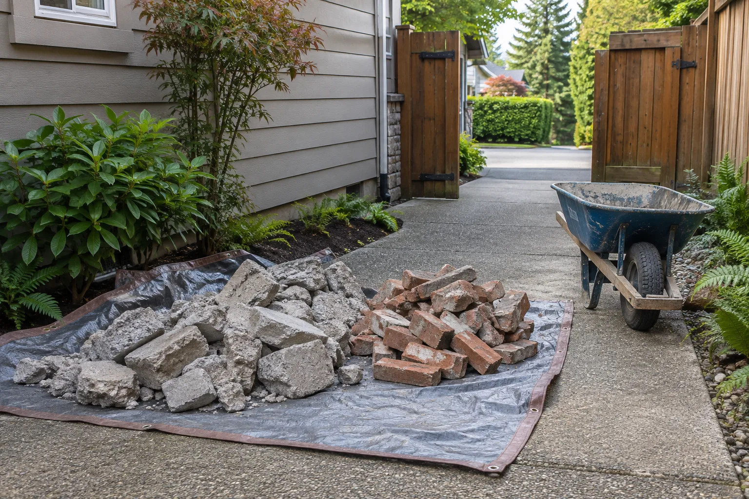 Light Concrete & Brick Removal material staged for pickup