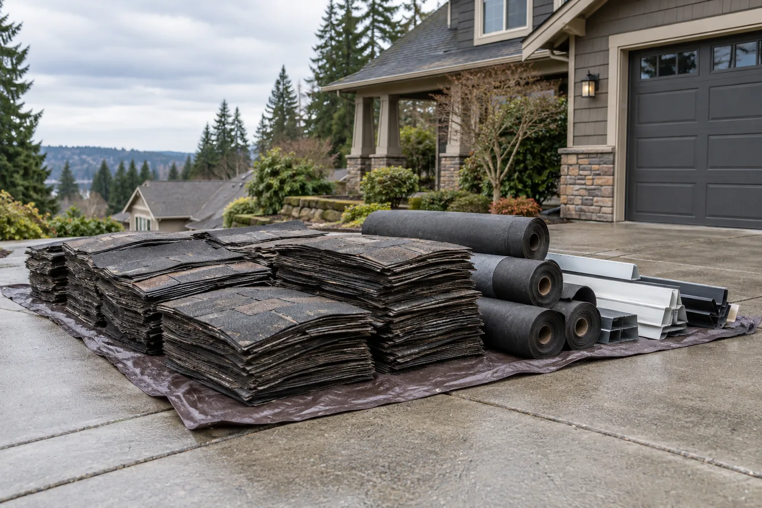 Roofing Debris Removal material staged for pickup